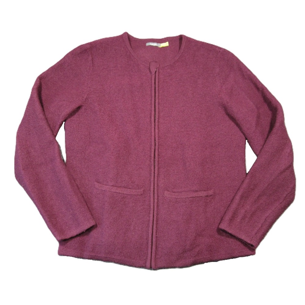 Cabelas Full Zip Cardigan Women L Burgundy Wool Knit Pocket Cozy Grandma Outdoor